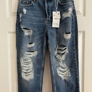 Zara high rise straight ripped jean